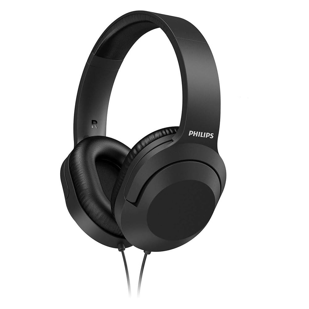 Philips Audio H2005BK/00 Over-Ear Stereo Headphones Wired (2 m Cable, 40 mm Neodymium Drivers, Passive Noise Isolation, Adjustable Headband, Lightweight) Black