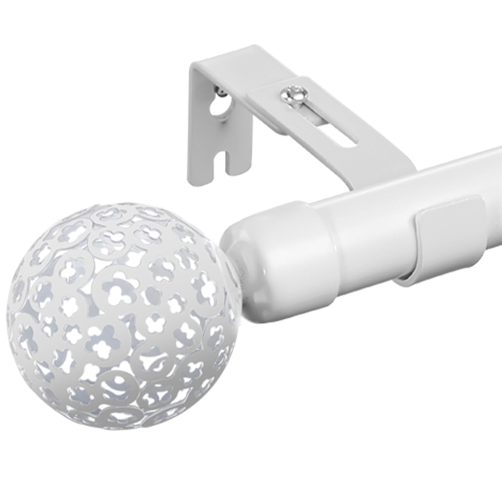 Harrms Curtain Poles for Eyelet Curtains, White Curtain Pole 76-365cm, 25mm Curtain Rod Metal Extendable with hollowed-out Finials and Adjustable Brackets for Blackout Voile Curtains