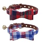 2 pcs/set Adjustable Bowtie Small Dog Collar with Bell Charm 8-10" PUPTECK