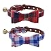 PUPTECK 2 Pack Adjustable Bowtie Small Dog Puppy Collar with Bell Charm 8-10 Black & Purple, Adorable, Classic Plaid
