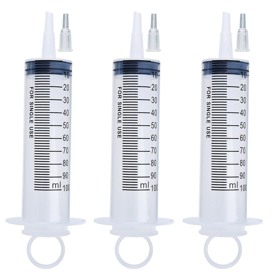 Photo 1 of 3 Pack 100ml Syringes, Large Garden Syringe for Scientific Labs, Watering, Refilling