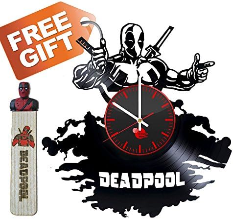 Deadpool Vinyl Record Wall Clock - Get unique living, kids room wall décor - Gift ideas for adult , sister, brother, kid - Unique movie art design - Leave us a feedback and win your custom clock.