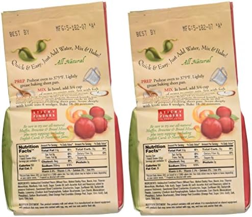 Sticky FingersScone Mix (Pack of 2) 15 Ounce Bags - All Natural Scone Baking Mix (Cranberry)