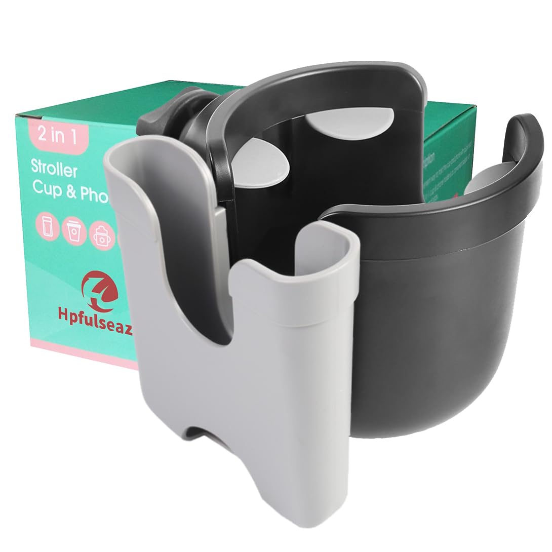 Universal Cup Holder with Phone Holder Organizer, Bike Water Bottle Holder, Stroller Accessories for Stroller, Bike, Wheelchair, Walker, Scooter, Treadmill(Grey)