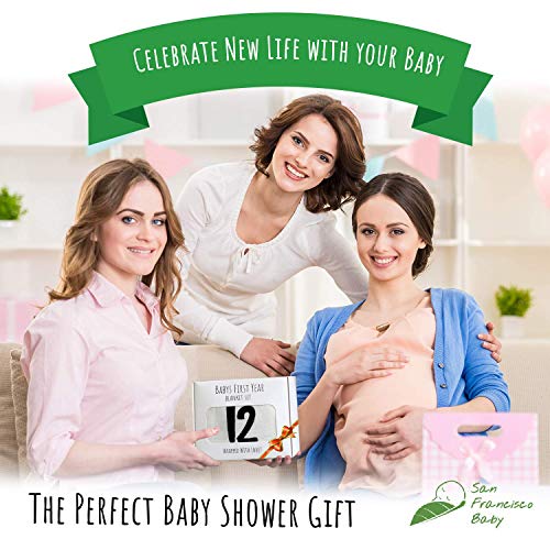 Organic Baby Monthly Milestone Blanket - Soft Cotton, Unisex Photo Blankets + Props for Newborn Baby Boy or Girl Personalized Baby Pictures Prop to Track Age & Growth - 47x47