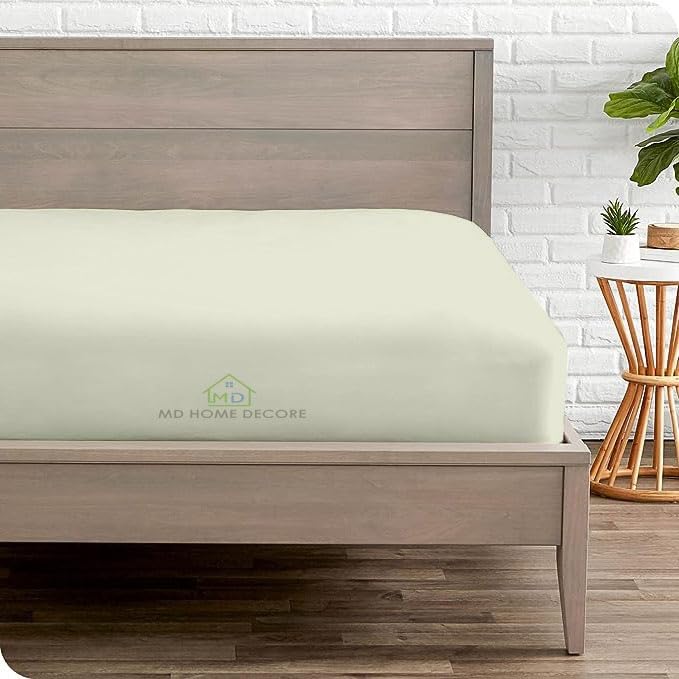 Photo 1 of 1 Fitted Sheet Only, 100% Egyptian Cotton - 400 Thread Count, Fitted Sheet fitts Upto 15 Inch Deep Pocket - King Size - Hotel Luxury Single Fitted Sheet Only - Ivory Fitted Bottom Sheet Only