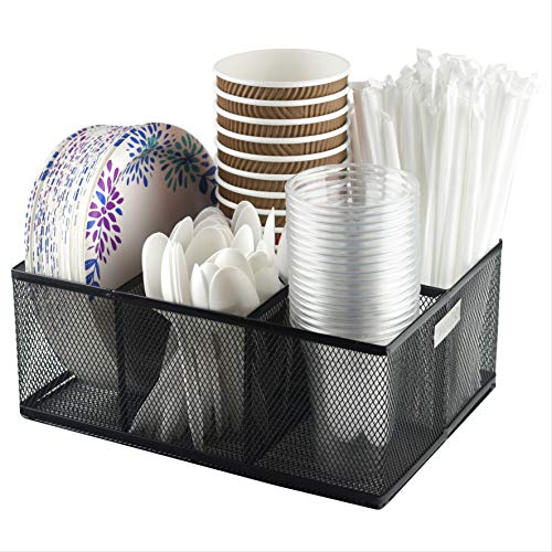 Eltow Cutlery Utensil Holder - Organizer Caddy with 5 Slots for Cups, Forks, Spoons, Plates, Napkins, Condiments and More - Mesh Holder is Excellent for Silverware Organization, Home and Kitchen Décor