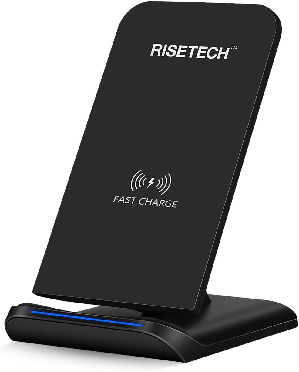 Fast Wireless Charger, RISETECH 10W Qi Wireless Charging Pad Stand for Samsung Galaxy S9 S8 Plus S7 Edge Note 8 5 and Standard Charge for Apple iPhone X, iPhone 8, 8 Plus