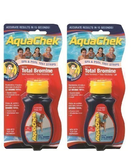 2x AquaChek Red 4-in-1 Tests de Bromine Total, pH, Alcalinité Totale et Dureté Totale - 50 bandes