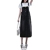 COWOKA Women's Denim Strap Dress Large Size Loose Casual Solid Color Mid-Length Skirt