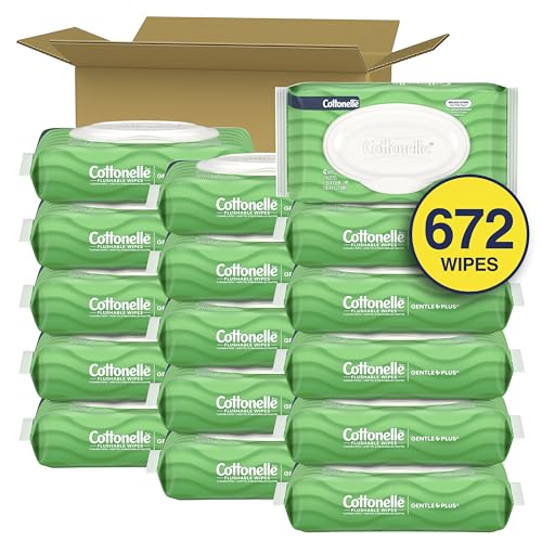 Flushable Wet Wipes, Cottonelle GentlePlus, Biodegradable & Septic Safe, 16 Flip-Top Packs of 42 (672 Wipes)