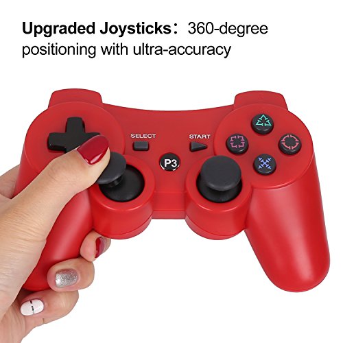 PS3 Controller Wireless Dualshock3 Joystick - OUBANG Upgrade Version Patent Remote Best Bluetooth Sixaxis Control Gamepad Heavy-duty Game Accessories for PlayStation3 (Red)
