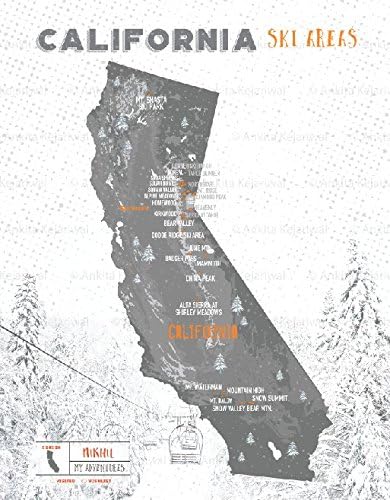 Ski Decor, California State, 11X14 Inches, Print, Personalized, CA State Print, Granite Gray