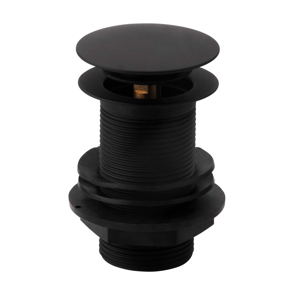 Black Basin Waste |Unslotted | Push Button | Click Clack Pop Up | Bathroom Sink Plug | Standard Size Matt Black
