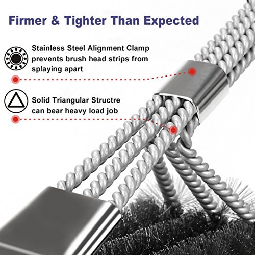 Vestaware Grill Brush with Scraper,BBQ Grill Accessories- 3-In-1 Barbecue Grill Cleaning Brush with Triple Wire Bristles Head to Cleaning Each Corner Fast,Clean Safe & Perfect for All Grills