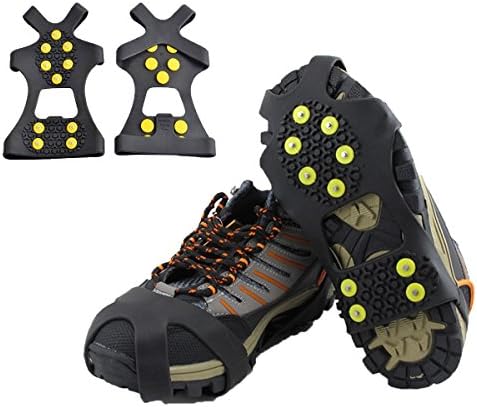 Ice Grips, Ravifun Ice &amp; Snow Cleat Over Shoe Traction Rubber Spikes Anti Slip 10 Steel Studs Crampons Slip-on Stretch Footwear, Size XL