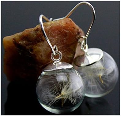 AOMIKE Real Dandelion Seeds Glass Orbs Earring(Silver)