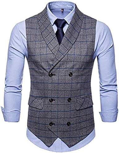 ALAPUSA Men's Business Vest Double Breast Lapel Casual Vest
