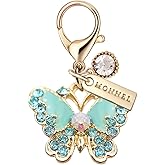 MONNEL MC239 Crystal Blue Butterfly Lobster Clasp Charm Pendant with Velvet Bag (1 Piece)
