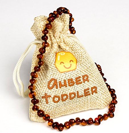 Baltic Amber Teething Necklace For Toddlers, Babies (Cognac) | Drooling, Pain Reduce &amp; Anti Flammatory | Lab Tested &amp; Certified by Amber Certificate Inst. | Natural &amp; Handmade Amber Beads Jewelry