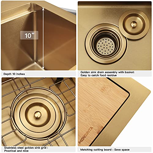 MONSINTA Gold Bar Sink, Top Mount Bar Sink, 15" x 15" Small Single Bowl