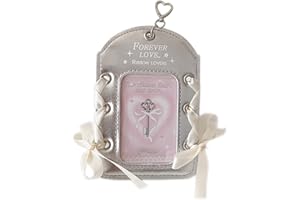 WELLRI Cute Kpop Photocard Holder with Keychain Silver Pu Leather Ribbon 3 inch Mini Photo ID Card Holder Protector Stationery (Vertical)