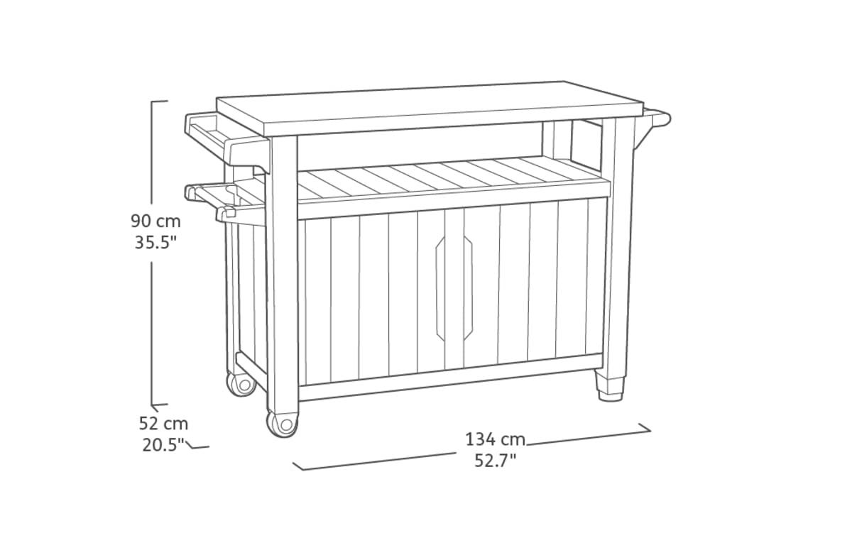 Keter Unity XL BBQ Beistelltisch, Abmessungen 134x51.7x89.6cm, grau, wetterfest, Arbeitsplatte aus Edelstahl, Outdoor Sideboard, perfekt für das Grillen im Frühling 2