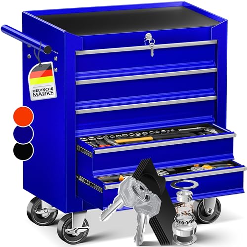 MASKO® Werkstattwagen rollbar 5 Schubladen abschließbar, mobiler Rollwagen zur Werkzeugaufbewahrung mit Schloss & Kugellager-Schubladen, Stabiler Werk