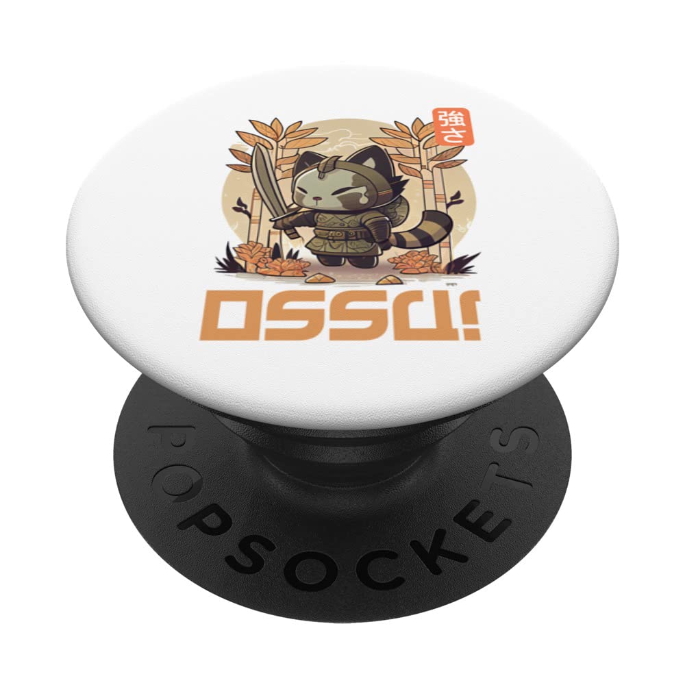 Ossu! Bamboo Garden Kitten Samurai Graphic for Girls Boys PopSockets Swappable PopGrip