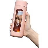 Glass Water Bottle with Sleeve – BPA-Free, 16oz Leakproof Refillable Bottle, Clear & Insulated, Eco-Friendly & Aesthetic Design for Gym, Travel, Office