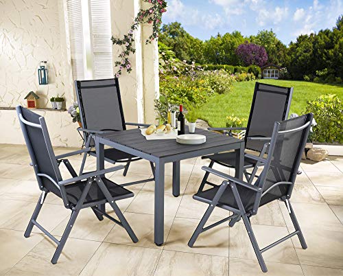 Casaria® Gartenmöbel Set 4 Stühle mit WPC Tisch 80x80cm Aluminium Sicherheitsglas Wetterfest Klappbar Modern Terrasse Balkon Möbel Sitzgruppe Garnitur Bern – Bild 3