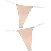 Women Seamless Panties Adjustable G String Thongs Clear Strap Thongs Ice Silk Underwear No Show Briefs 2pcs