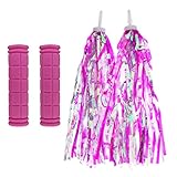 Kasteco 2 Pack Kids Bicycle Bike Handlebar Scooter Streamers and Bicycle Handle Bar Grips, Pink