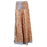 Women's Fashion Skirts Brown Silk Sari Wide Leg Flare Palazzo Pants