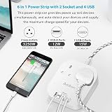 Addtam Power Strip Extension 4 USB-C/USB-A 2 AC Outlets 1.6m Braided Cord view 2
