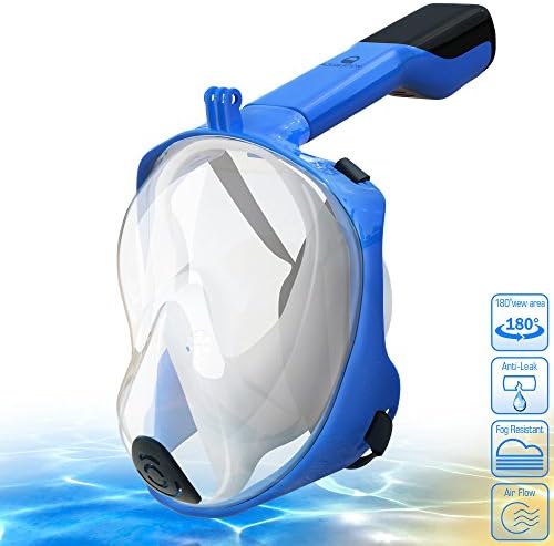 AQUALATION [New 2018 Upgraded] Snorkel Mask Full Face - 180° Large Panoramic View - Snorkeling Mask with Camera Mount, Easy Breath Dry Top Set, Anti-Fog for Men, Women, Adults Youth (XXS)