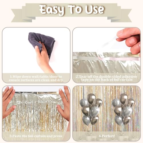 3 Pcs Champagne Gold Tinsel Curtain Backdrop, Tinsel Streamers Party Decorations, Fringe Backdrop for Birthday, Champagne Foil Fringe Backdrop Curtains for Anniversary Wedding Supplies (3.28 x 6.56 ft