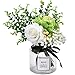 Sunm Boutique Artificial Flowers with Vase, Silk Rose Bouquet with Eucalyptus Leaves and Berries, Ins Style Flower Arrangements in Glass Vase for Wedding Desk Home Decor, White