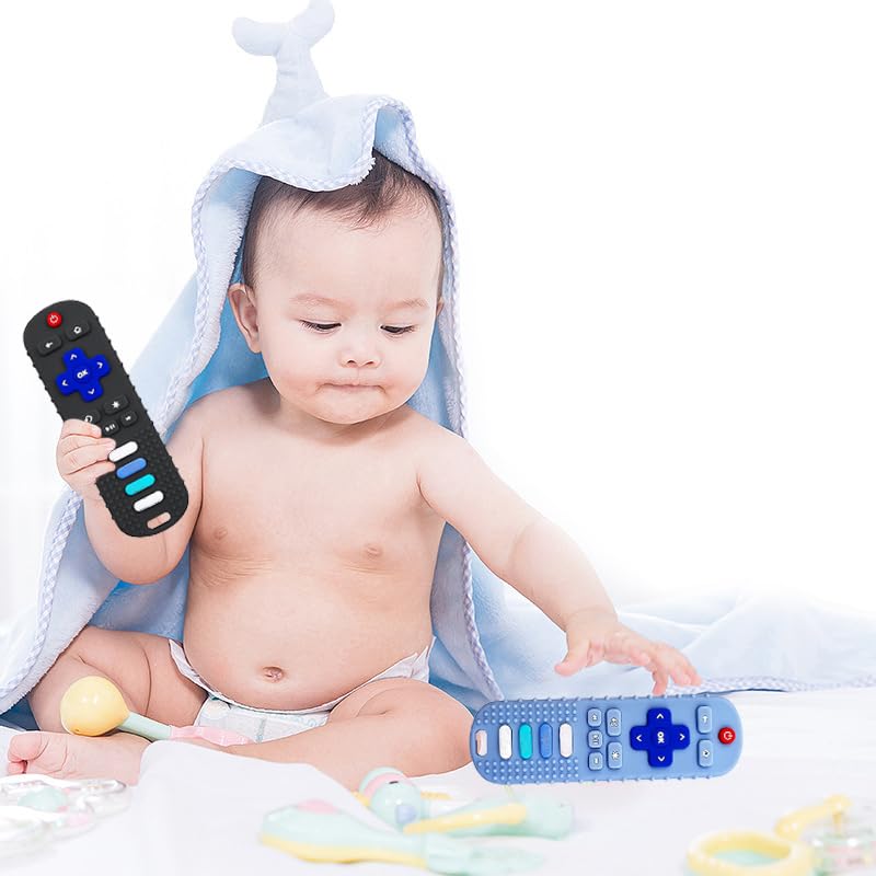 Baby Teether Toy, TV Remote Control Shape Teething Baby Toys for Infants, Baby Chew Remote Teether Toys for Babies 3-18 Months,BPA Free (Pink)