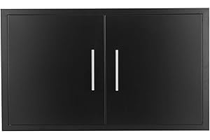 JIE JIN Outdoor Kitchen Doors 33" W X 22" H Double Doors 1.2mm Thickness Stainless Steel BBQ Access Door BBQ Island Doors Outdoor Kitchen Accessories Door for Outdoor Kitchen BBQ Island (Black)