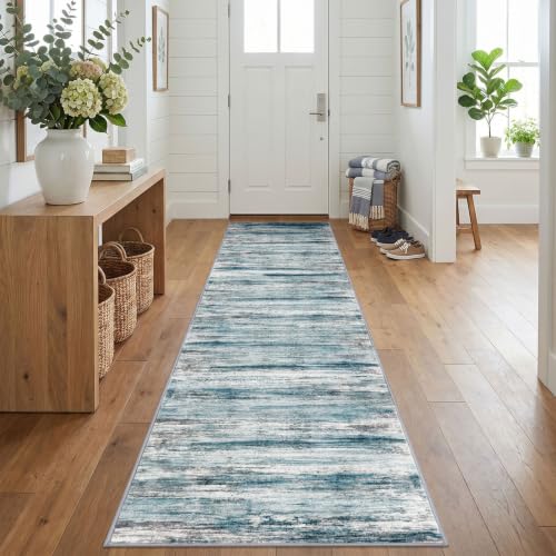 KOZYFLY Modern Washable Rug Runner Blue