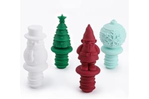 CUISITOOL Christmas Silicone Wine Stopper, Reusable Wine Stopper, Decorative Drink Bottle Stopper for Keep Wine Fresh, Set of 4 Christmas Gifts: Christmas Tree, Santa Claus, Snowflake and Snowman