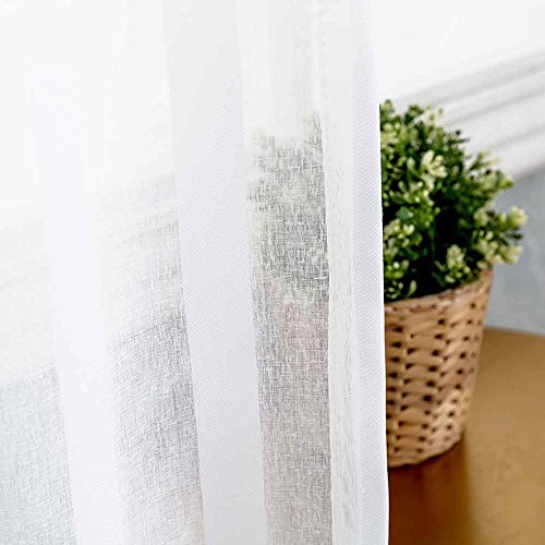 image for jinchan Striped White Sheer Curtains Bedroom 63 inches Long White Wind