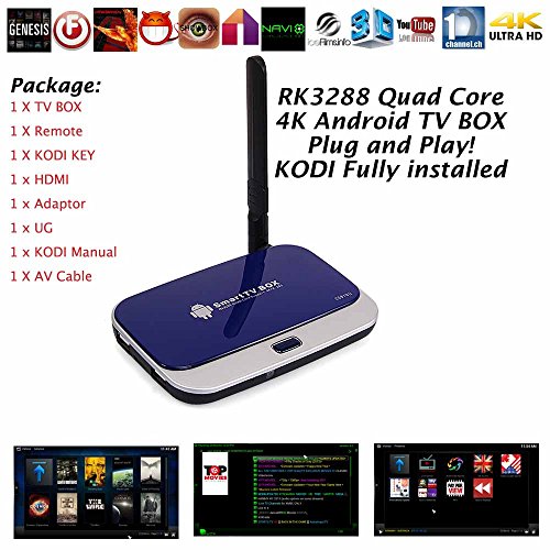 Kukele@ CS918 II RK3288 XBMC Kodi Helix 14 Addons Fully Loaded 2GB RAM 16GB ROM Quad Core H.265 Decode 4K Full Hd Google Android 4.4 Kitkat IPTV Mini TV BOX Internet Streaming Media Player & Apps (Showbox, HD-Cinema etc) Pre-installed & XBMC Kodi Guide