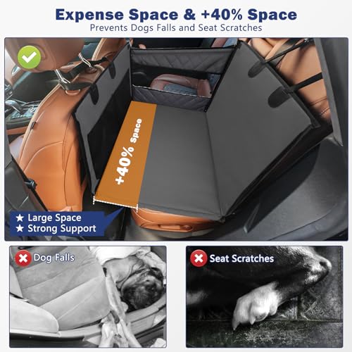 MIXJOY Dog Car Seat for Large/Medium Dogs, Waterproof Car Back Seat with Hard Bottom for Large Sized Dog, Scratch Proof Back Seat Extender with Storage Pocket for Travel