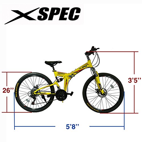 Xspec 26" 21 Speed Folding Mountain Bike Bicycle Trail Commuter Shimano Yellow