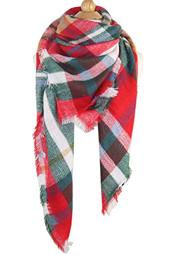 Achillea Women's Oversized Tartan Plaid Check Blanket Scarf Large Square Winter Warm Shawl Wrap (Green Red Plaid)