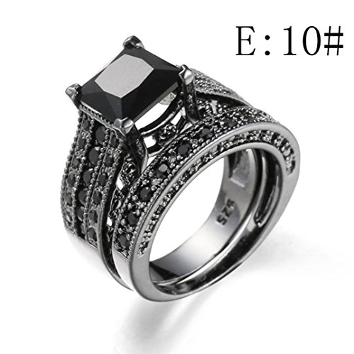 Auwer Rings, 2-in-1 Womens Vintage White Diamond Silver Engagement Wedding Band Ring Set (US Size 6, Black)
