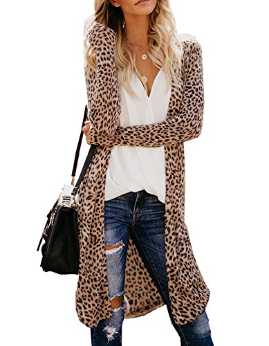 SIDEFEEL Women Long Sleeve Open Front Print Knit Cardigans Outwear 2XL Leopard