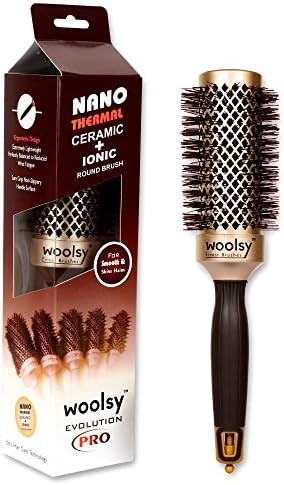 Woolsy Ceramic Barrel Round Hair Brush with Nano-Thermal & Ionic Technology - (1.7 INCH) - For Hair Straightening, Curling, Smoothing/Styling & Blow Drying